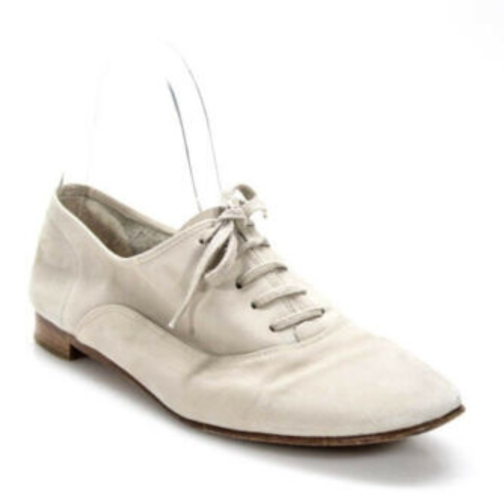 UTERQUE BEIGE LEATHER ROUND TOE LACE UP SNEAKERS - Picture 1 of 6